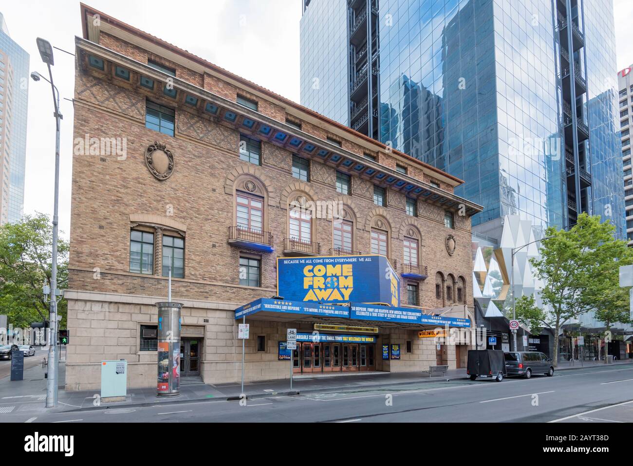 The Melbourne Comedy Theatre was built in 1928 and designed in the Spanish style with a Florentine-style exterior and wrought-iron balconies Stock Photo