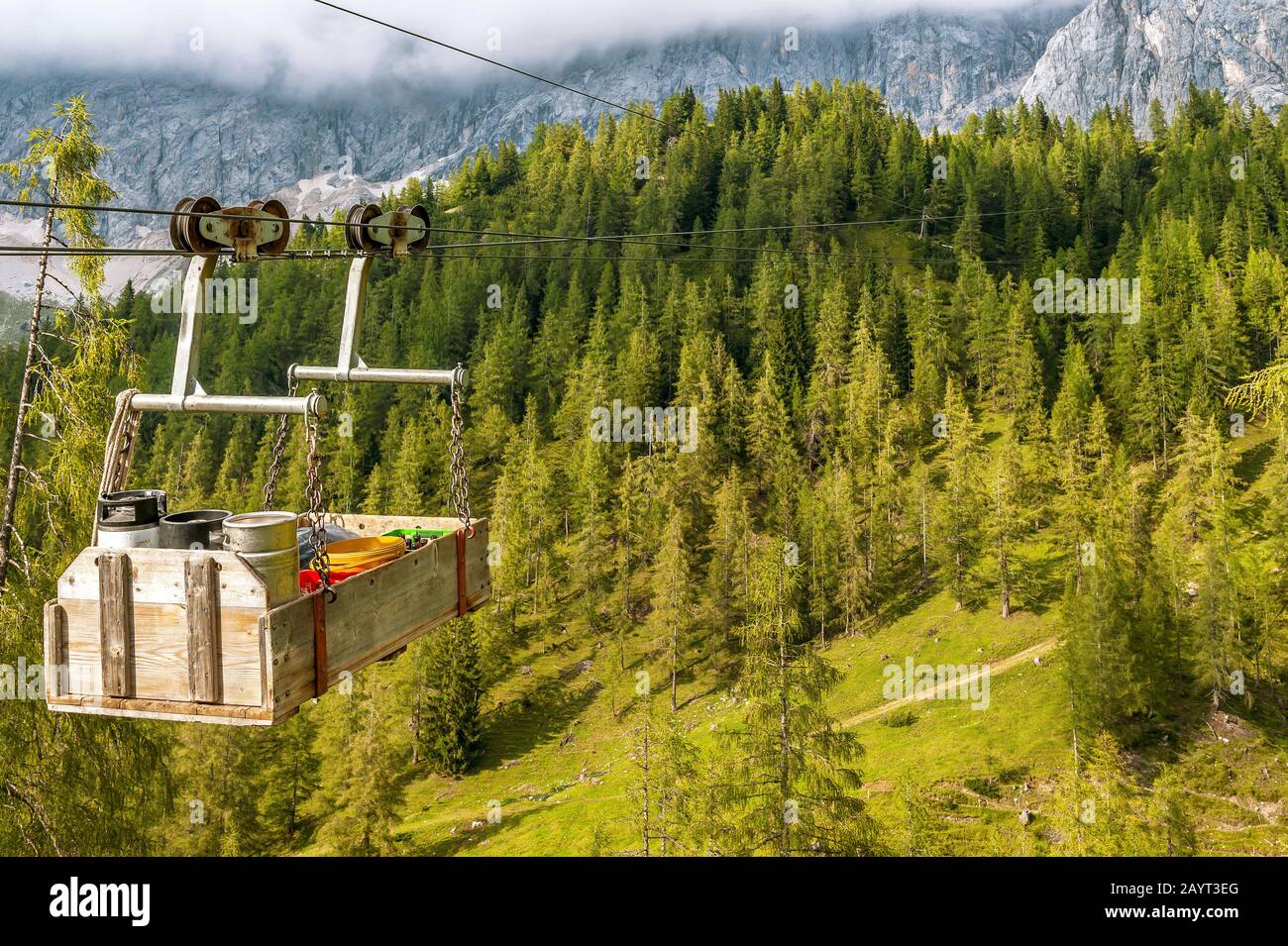 Cargo hoist  in Austrian alps Stock Photo