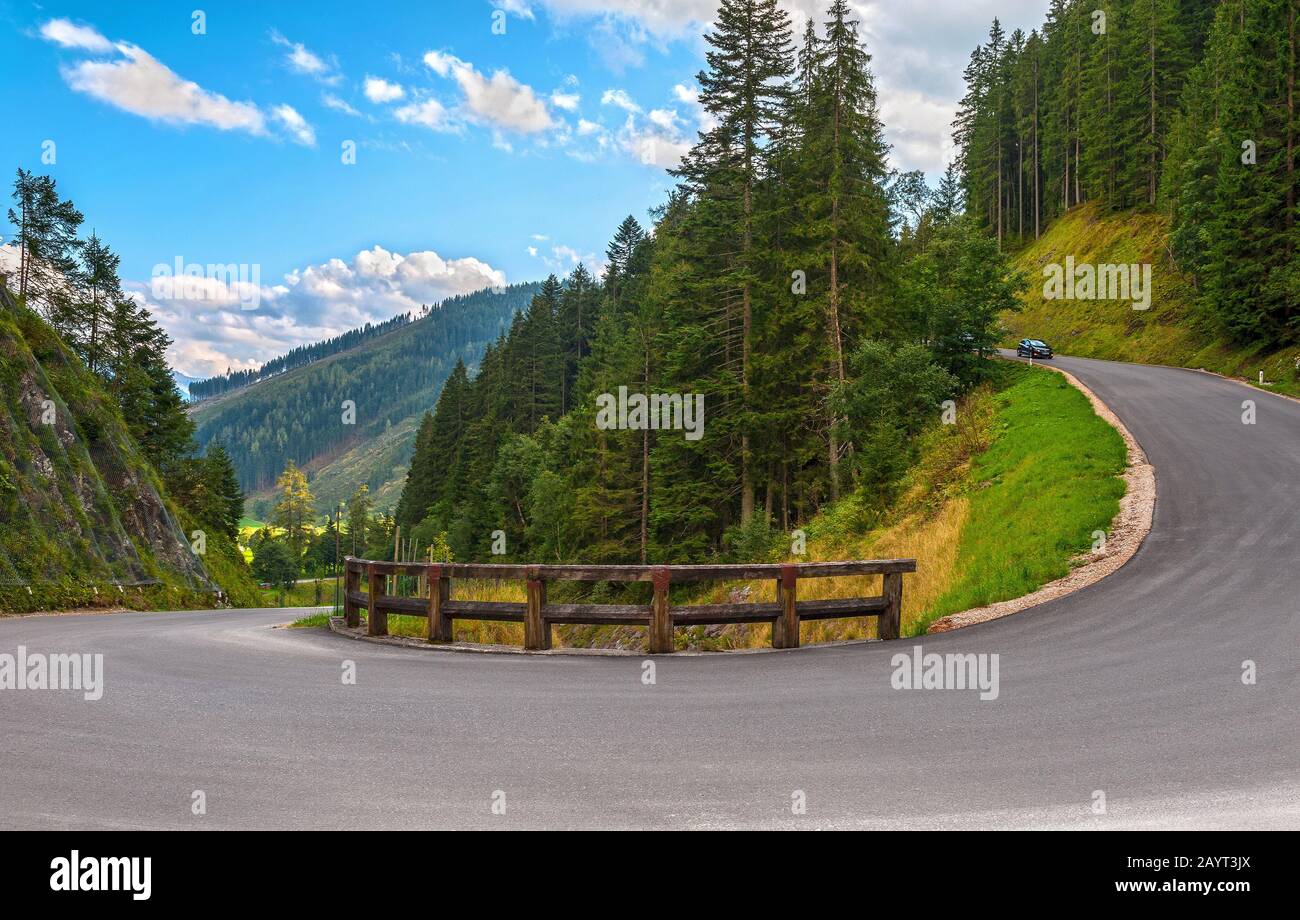 Driving in Austrian alps Stock Photo