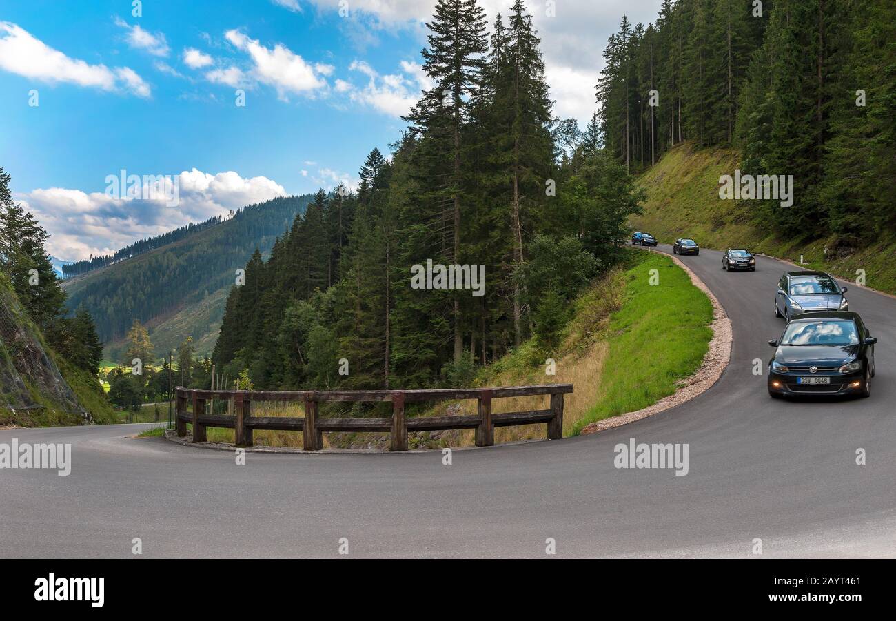 Driving in Austrian alps Stock Photo