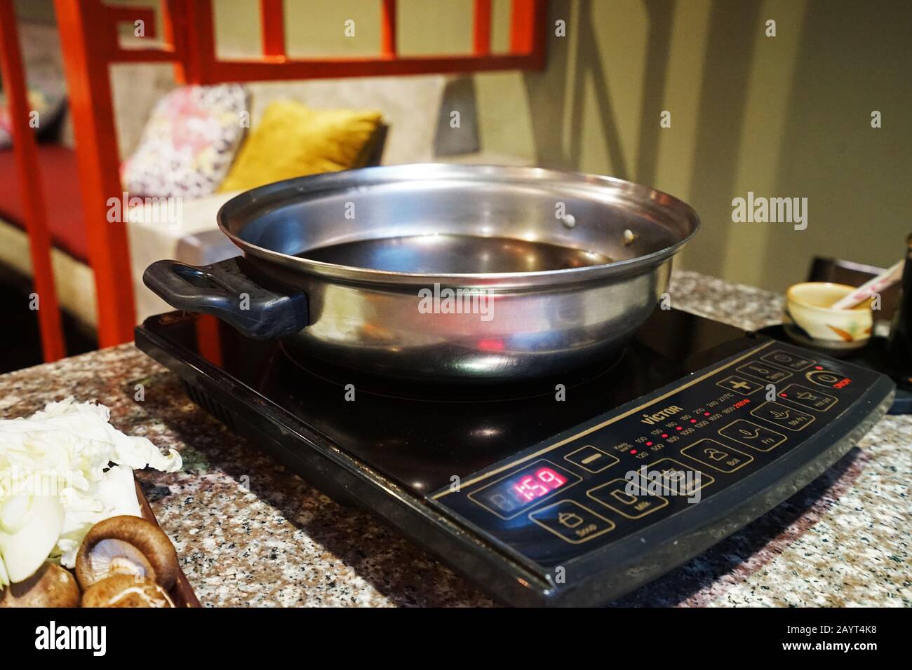 Close up Sukiyaki and Shabu shabu (Japanese hot pot) equipment Stock