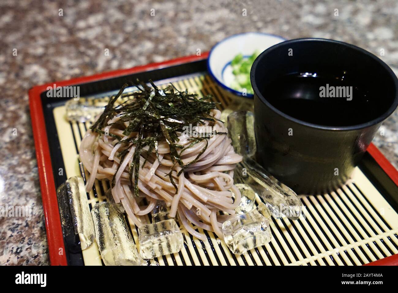 Close up Zaru soba ,Japanese cold buckwheat noodles served with dipping