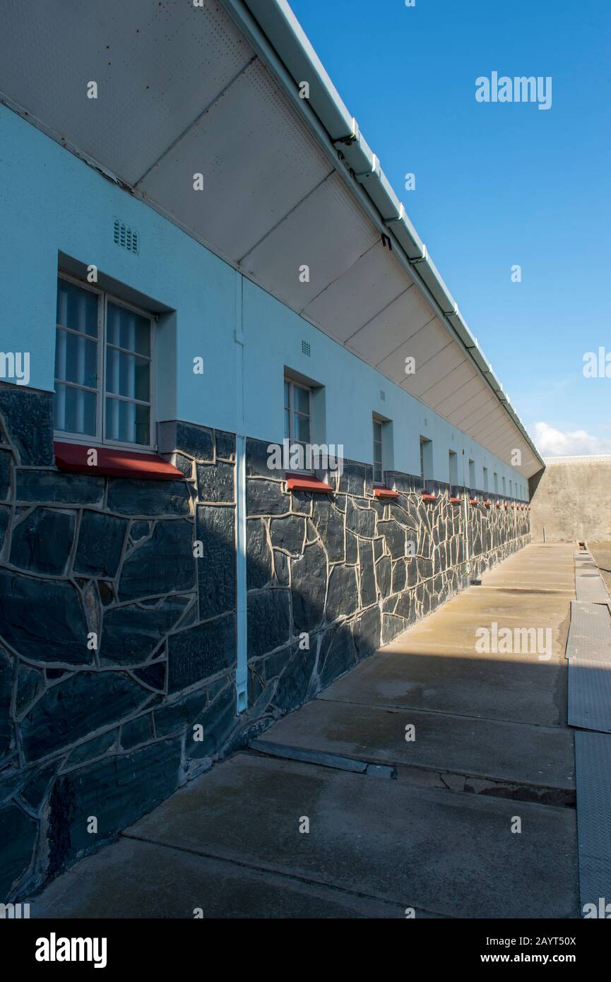 The maximum security prison on Robben Island, which is an island in Table Bay, 6.9 km west of the coast of Cape, South Africa, and has been used for t Stock Photo