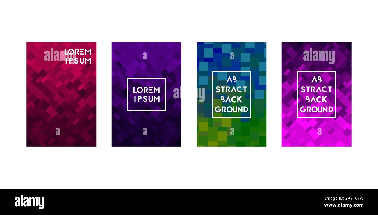 Cards set with geometry square texture. Vector illustration. Pink, purple, green, blue violet Stock Vector