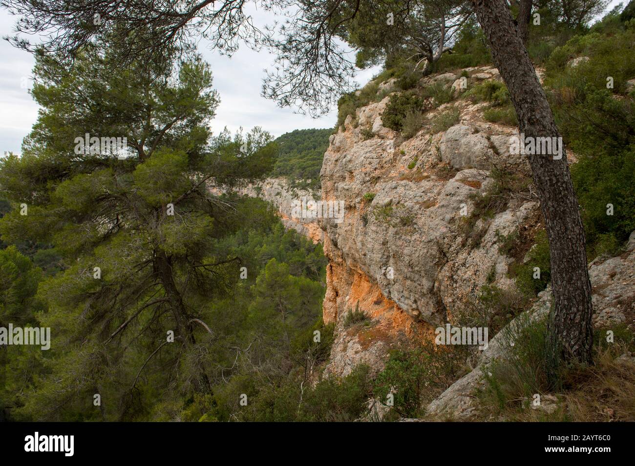 Landscape with rock formations at to the Francois Zola Dam, near the village of Le Tholonet, Aix-en-Provence, France. Stock Photo