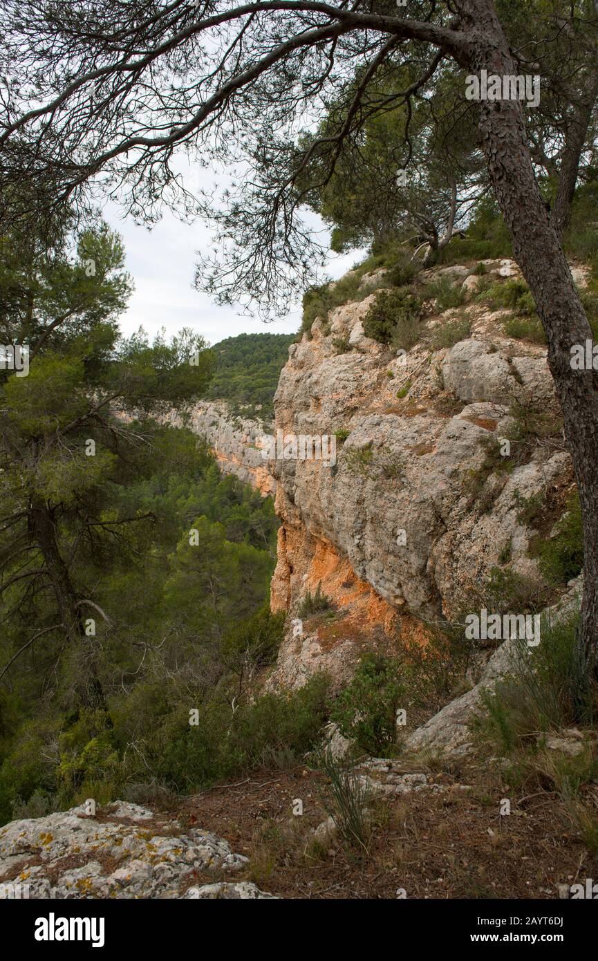 Landscape with rock formations at to the Francois Zola Dam, near the village of Le Tholonet, Aix-en-Provence, France. Stock Photo