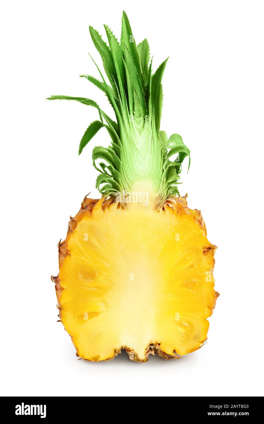 pineapple half isolated on white background with clipping path and full ...