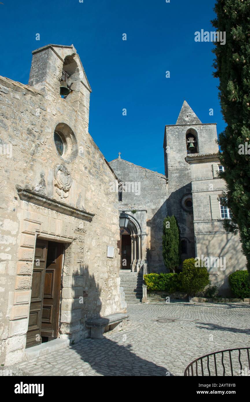 The Chapel of the White Penitents in Les Baux-de-Provence, a village in the Alpilles Mountains in the Provence-Alpes-Côte d'Azur region in southeaster Stock Photo
