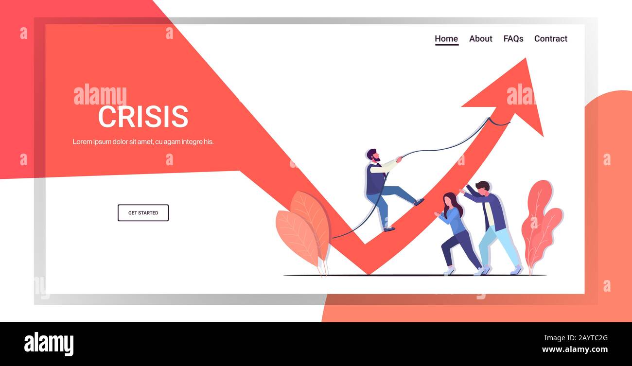 businesspeople team pushing arrow graph up growth financial crisis ...