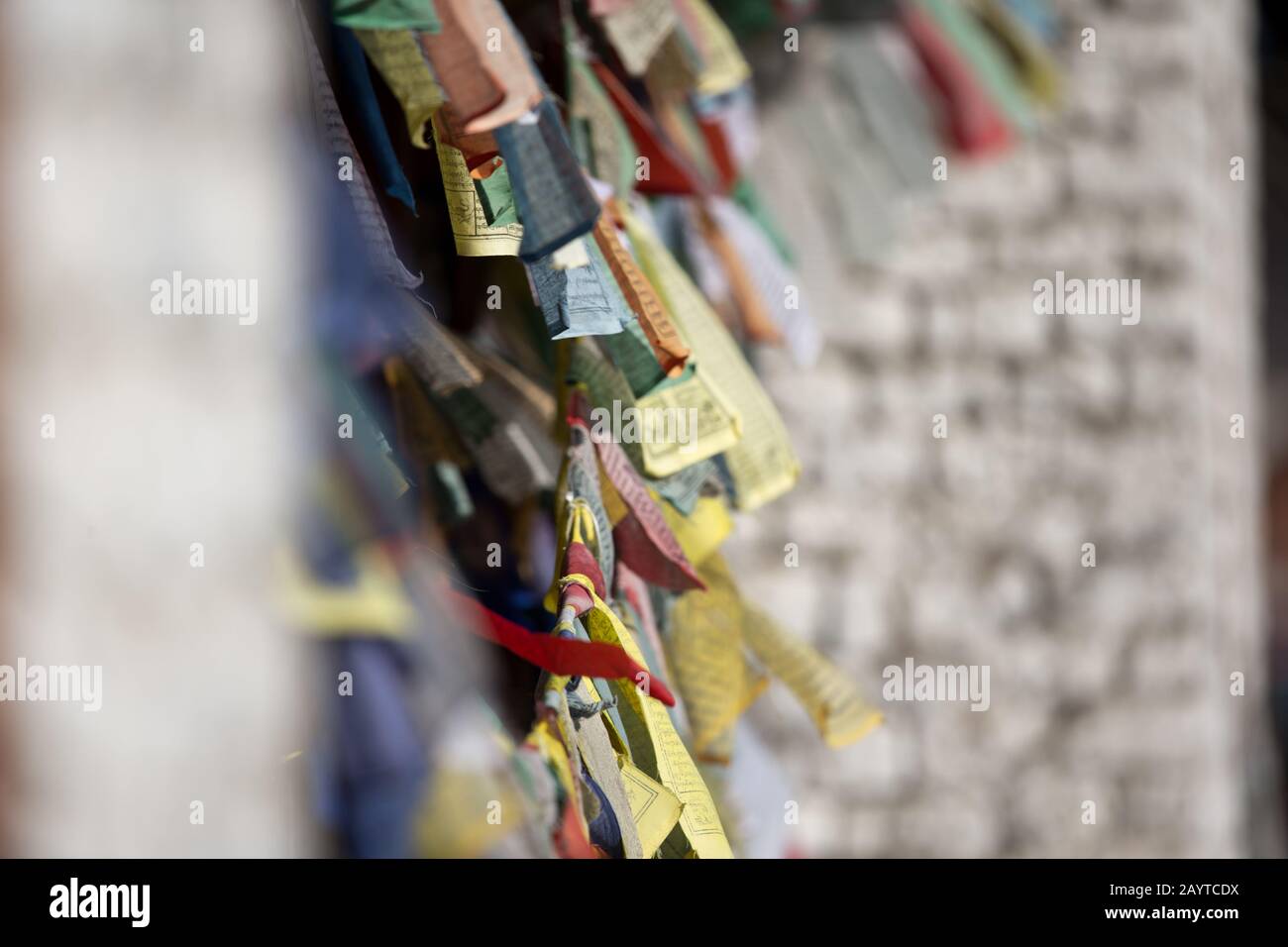 Prayer flags in the wind are spreading the prayers Stock Photo