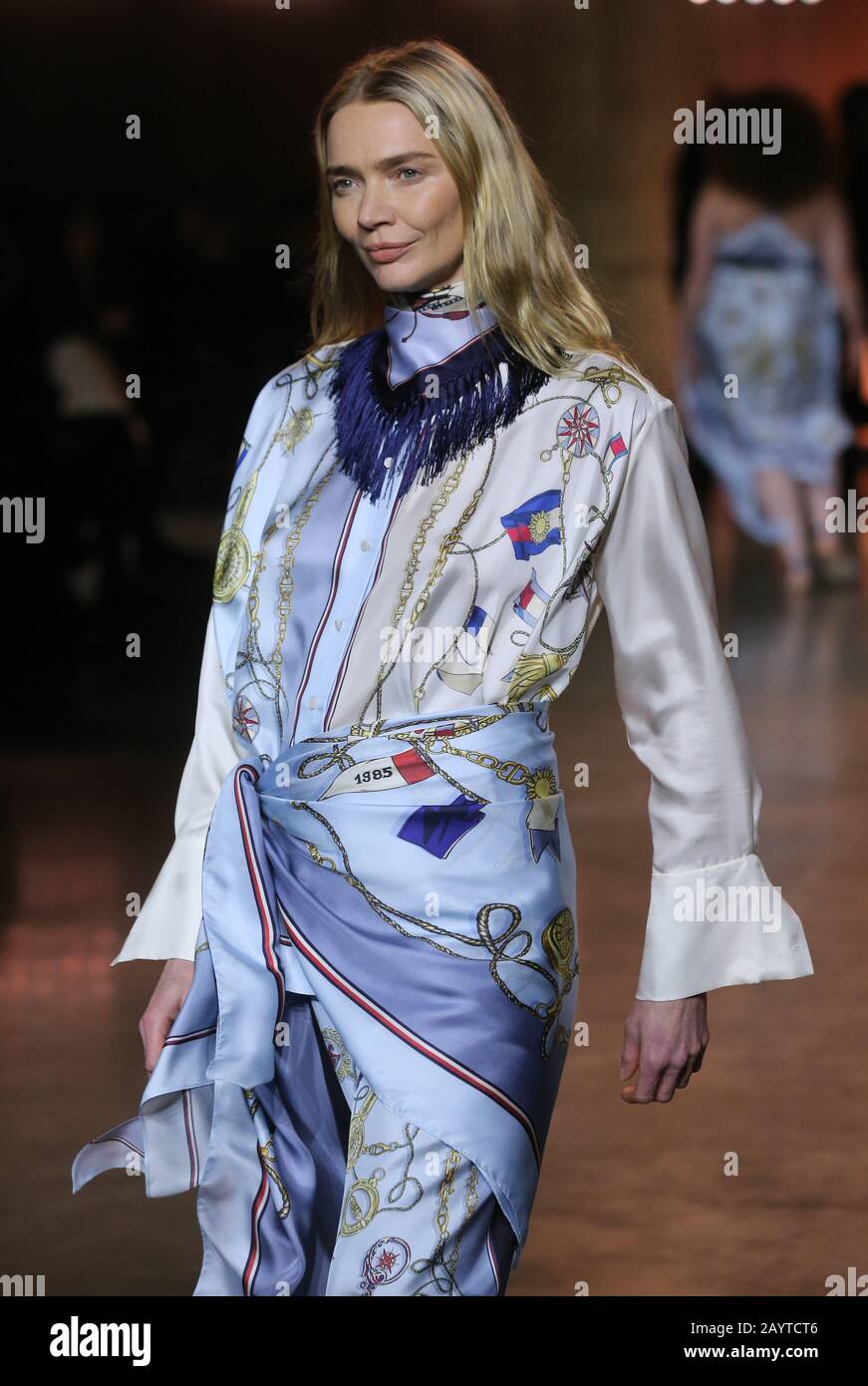 Jodie Kidd on the catwalk during the Tommy Hilfiger show at the London Fashion Week February 2020 show at Tate Modern in London. Stock Photo