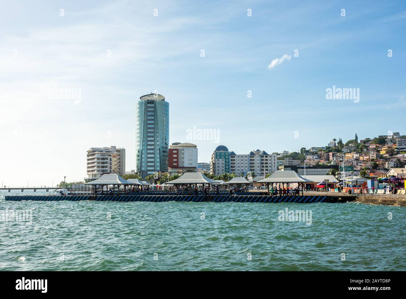 View from the pier to city downtown, Fort De France, Martinique, French overseas department Stock Photo
