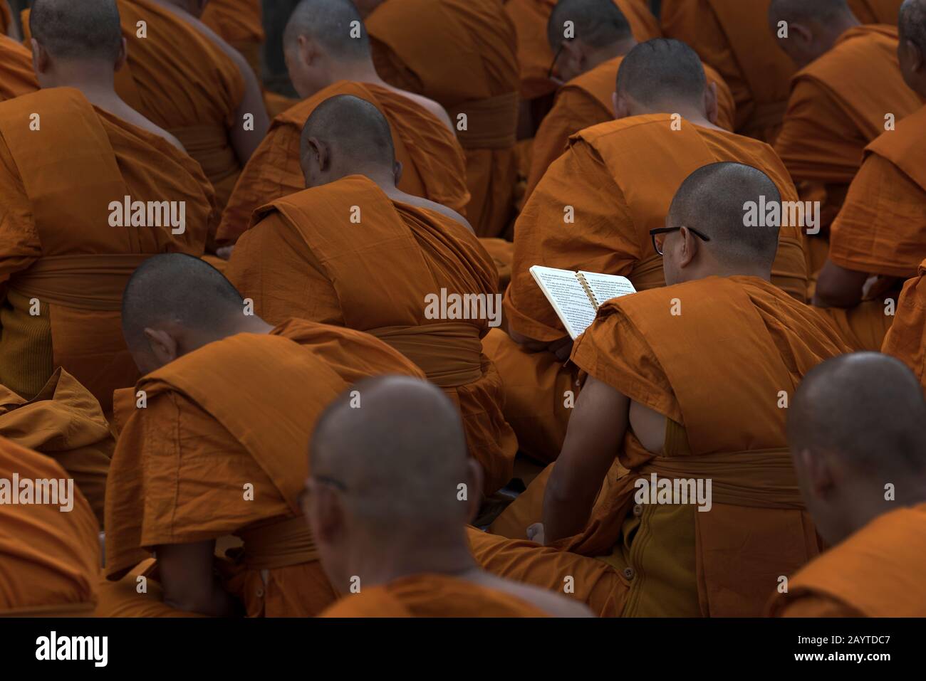 The image of Budhist monks praying at Sarnath Stupa, Varanasi,  Uttar Pradesh, India, Asia Stock Photo