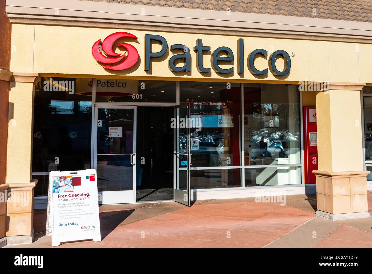 Feb 14, 2020 Milpitas / CA / USA - Patelco branch in Silicon Valley; Patelco Credit Union is a community credit union present in most of Northern Cali Stock Photo