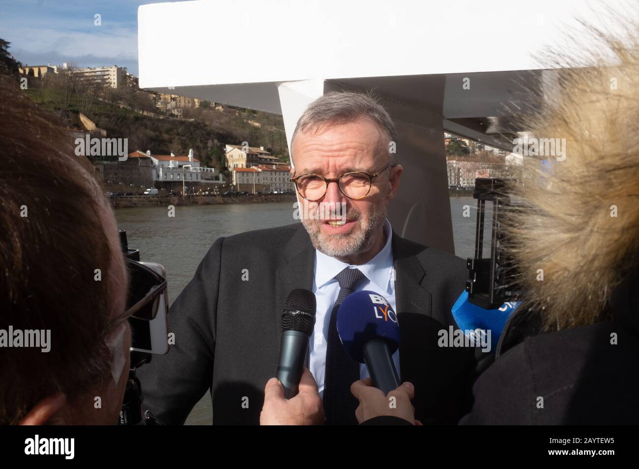 The 11/02/2020, Lyon, Auvergne-Rhône-Alpes, France. Étienne Blanc candidate Les Républicain for the mayor of Lyon next March. Stock Photo