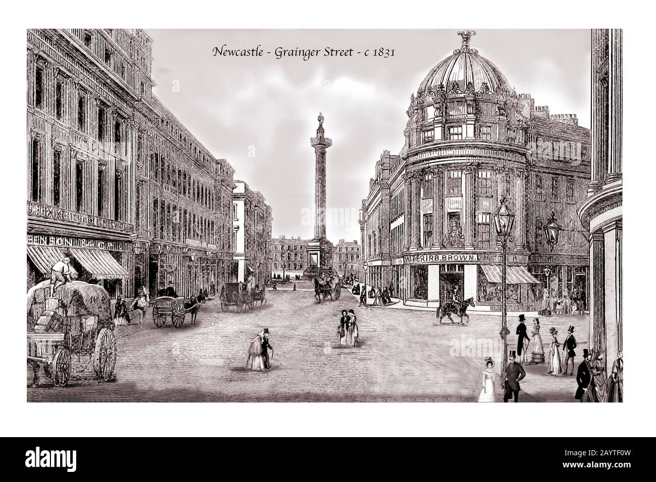 Newcastle Grainger Street Original Design based on a 19th century Engraving Stock Photo