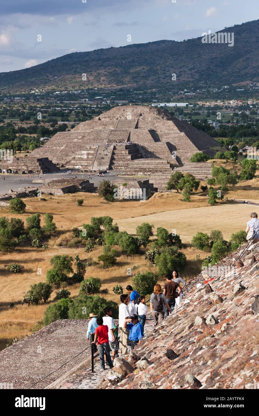 Pyramid of the Moon, from Sun pyramid, Teotihuacan, suburb of Mexico City, Mexico, Central America Stock Photo