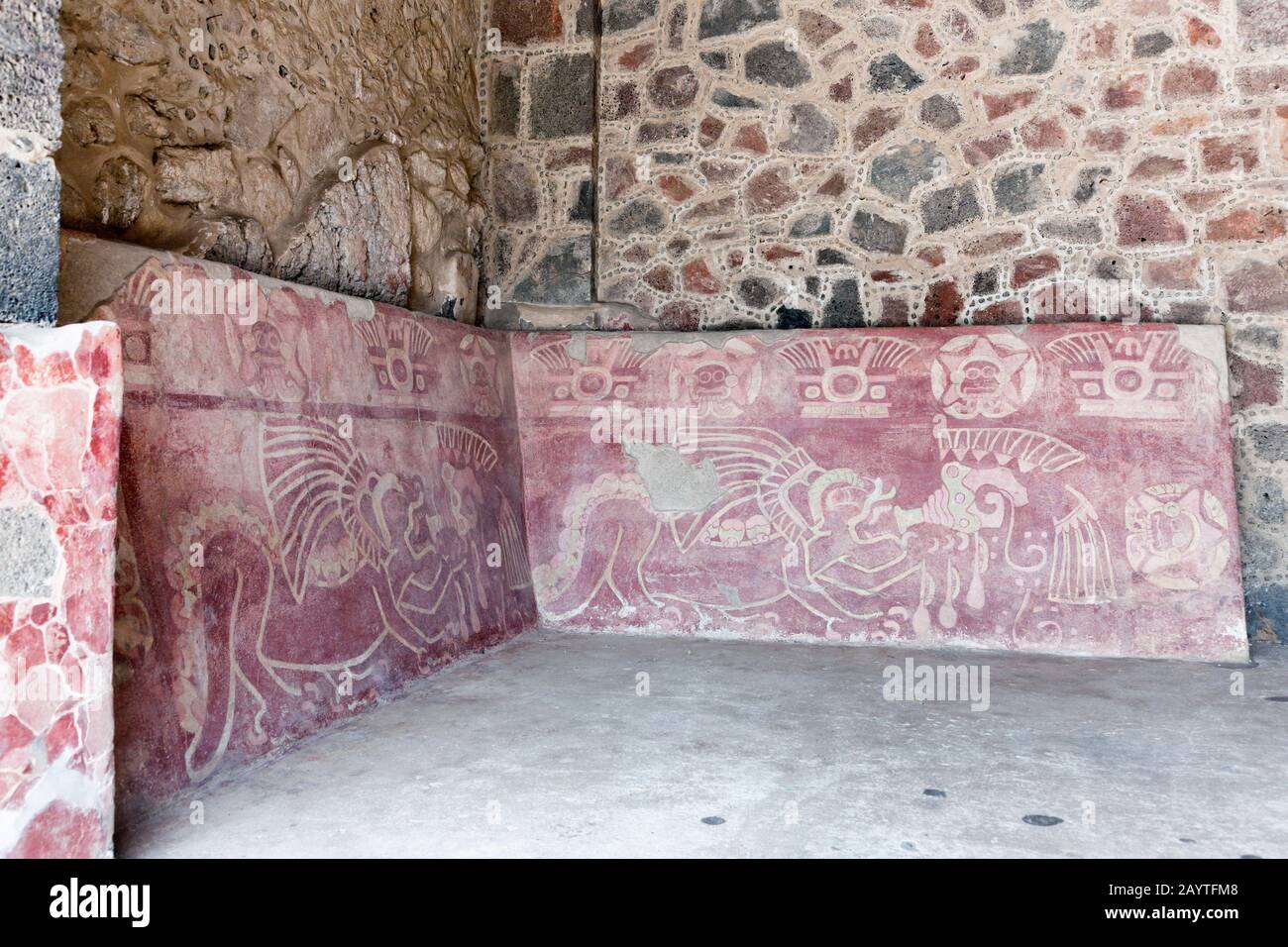 Mural painting in the Palace of The Jaguars, Teotihuacan, suburb of Mexico City, Mexico, Central America Stock Photo
