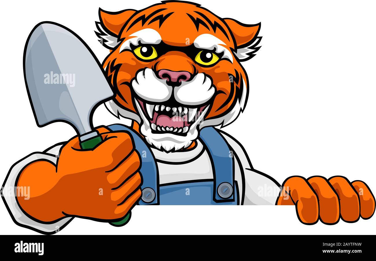 Tiger Gardener Gardening Animal Mascot Stock Vector
