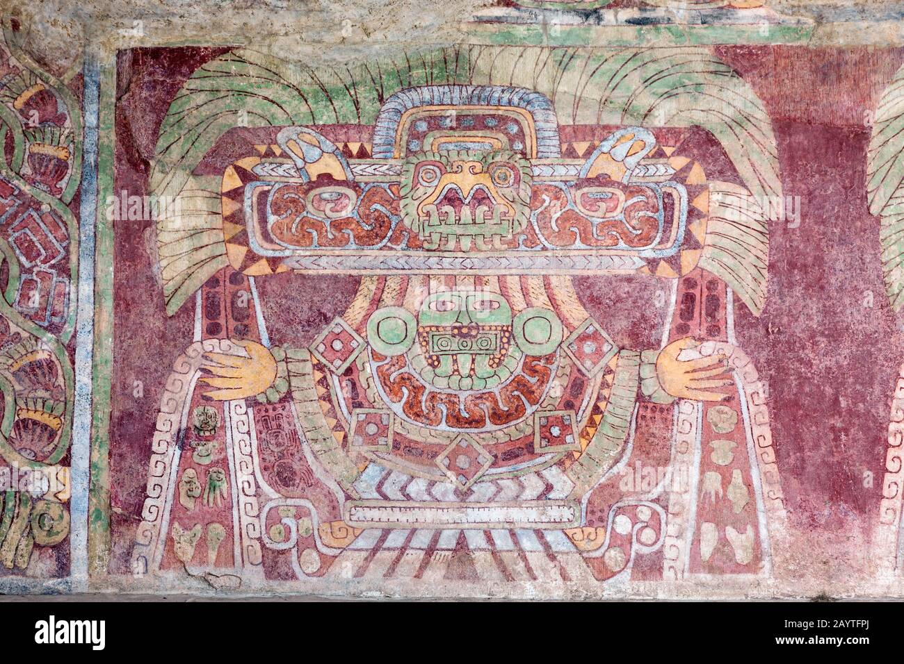 Mural paintings at Palace of Tetitla, Teotihuacan, suburb of Mexico ...