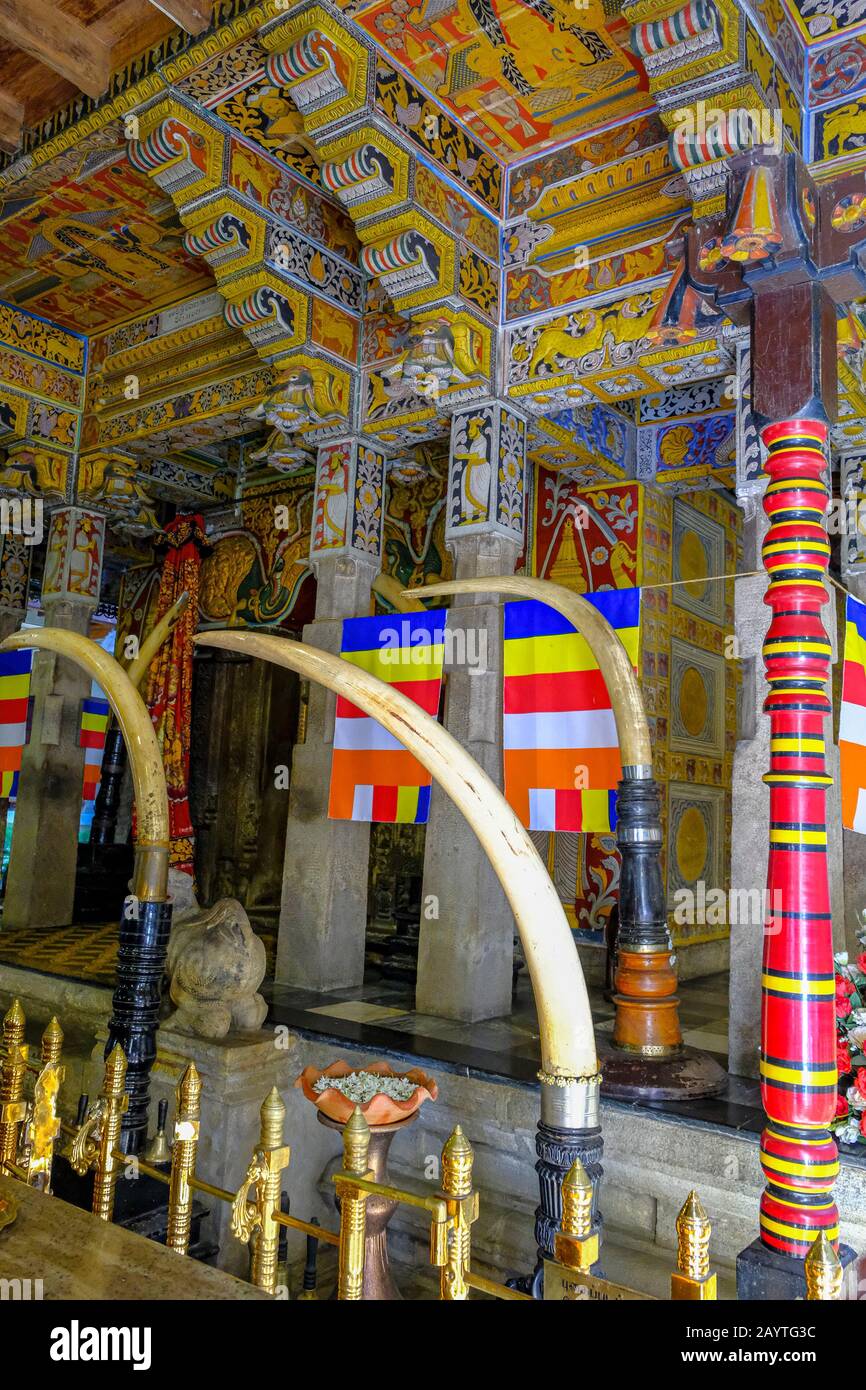 Kandy, Sri Lanka - January 2020: Temple of the Tooth of Buddha on January 26, 2020 in Kandy, Sri Lanka. Stock Photo