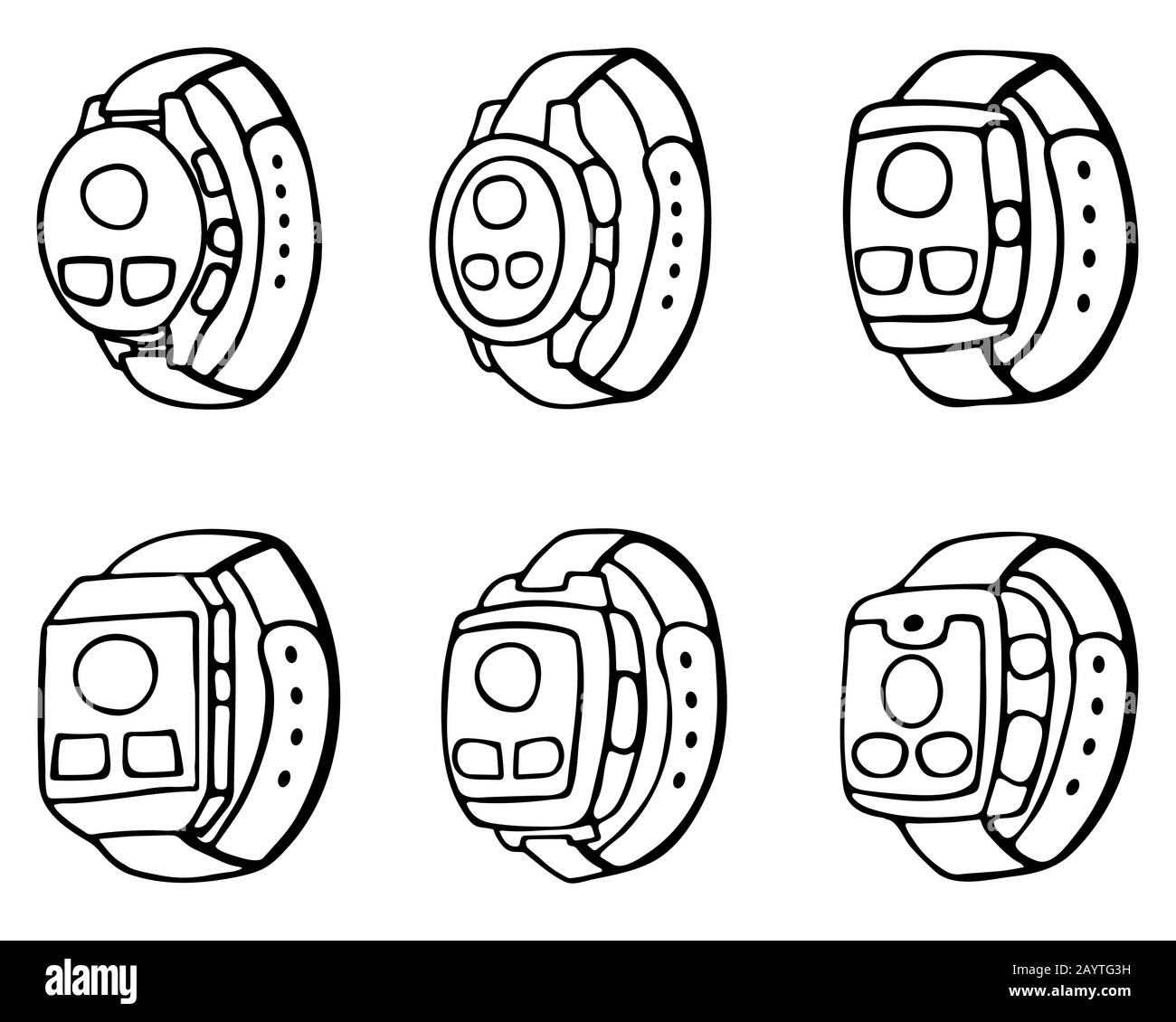 Fitness tracker smart watch , cartoon doodle vector style design. Modern stylish wearable device. isolated illustration Stock Vector