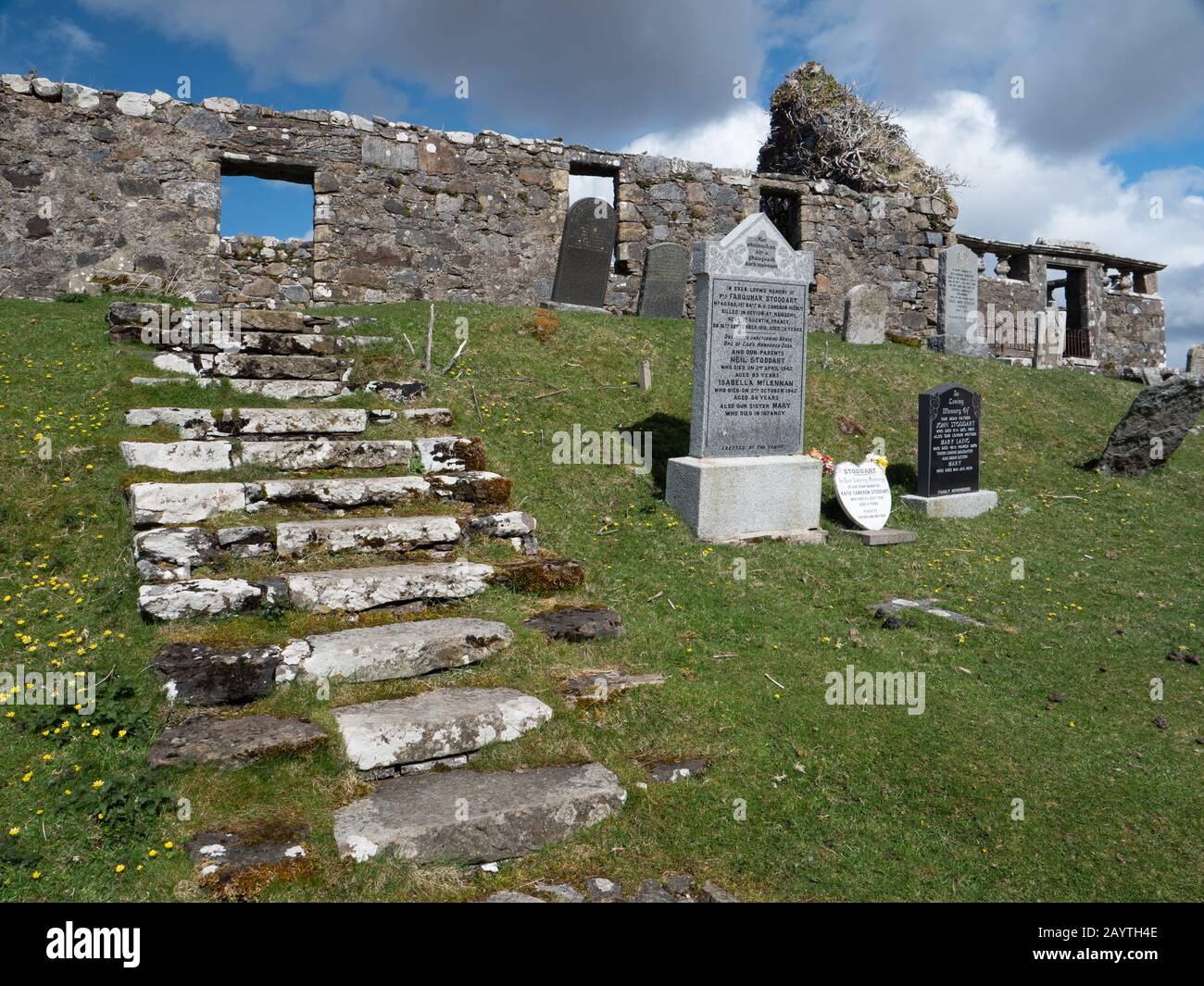 The ruins of the former parish church Cill Chriosd or Kilchrist on The Isle of Skye, Scotland, UK. Stock Photo