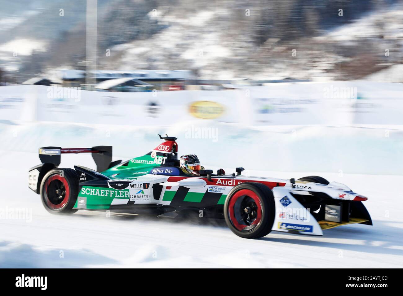 GP Ice Race 2019, Audi etron FE05 Formula E vehicle with works driver Daniel Abt at the wheel, pulling along, Zell am See, Austria Stock Photo