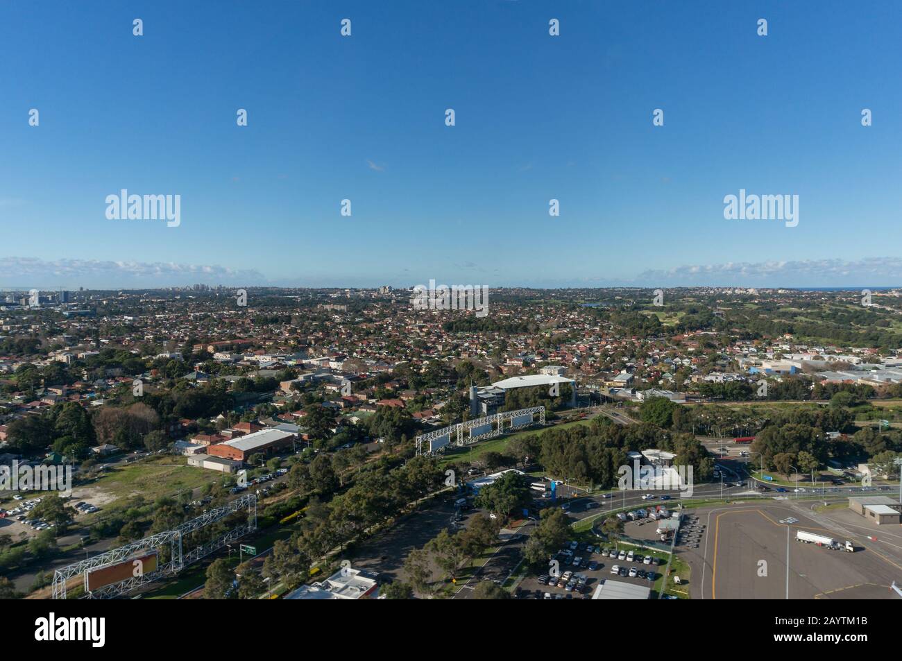 Aerial view of Sydney neighbourhoods, suburbs of Mascot, Rosebery and