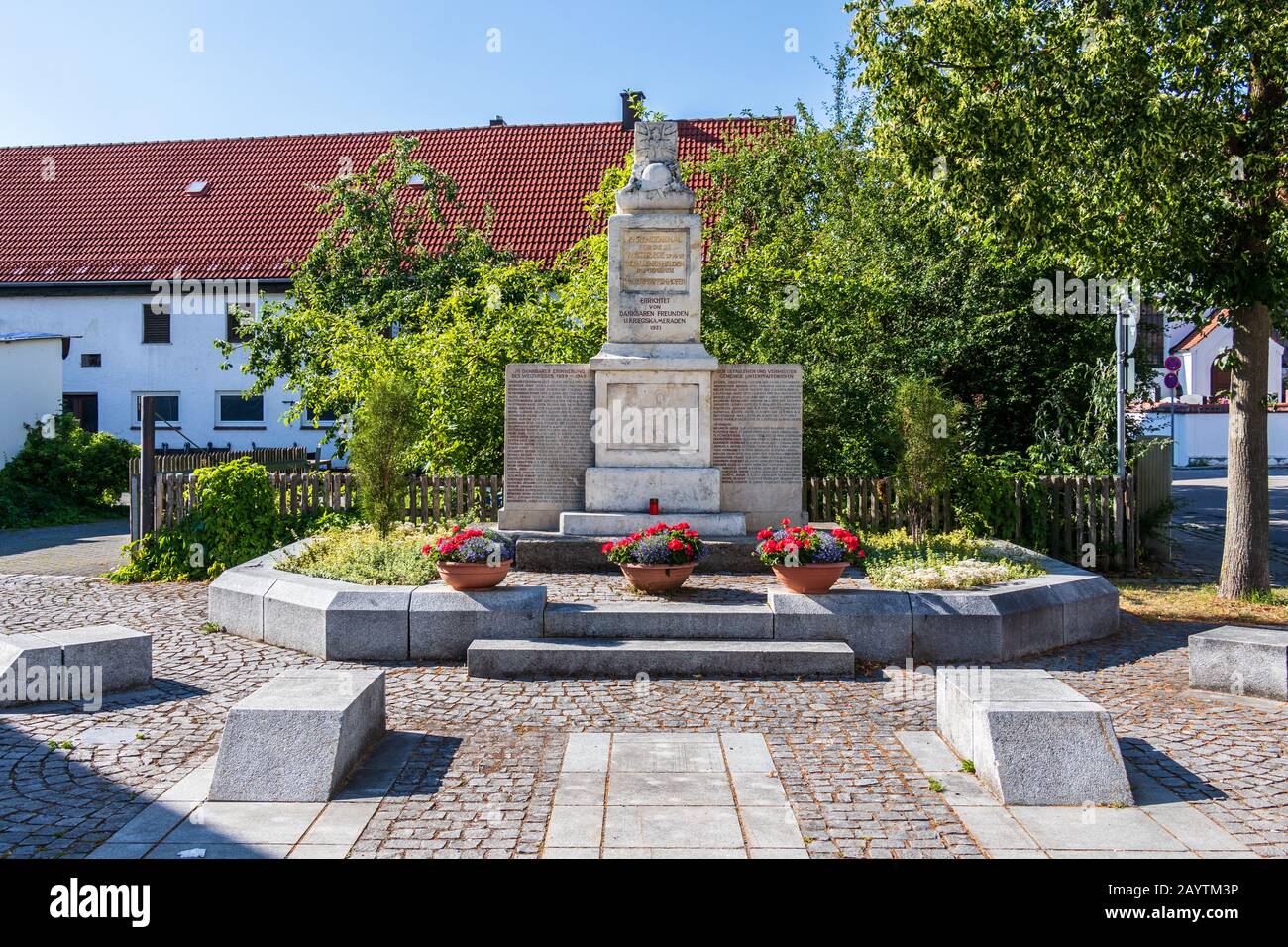 Municipal Germering, District Fürstenfeldbruck, Upper Bavaria, Germany: Panorama of Ehrendenkmal Monument Stock Photo