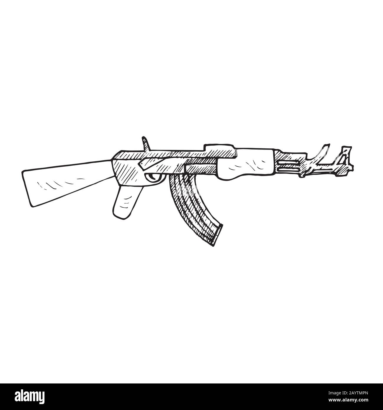 Download this stock image: The AK-47, or AK (Kalashnikov rifle), hand drawn doodl...