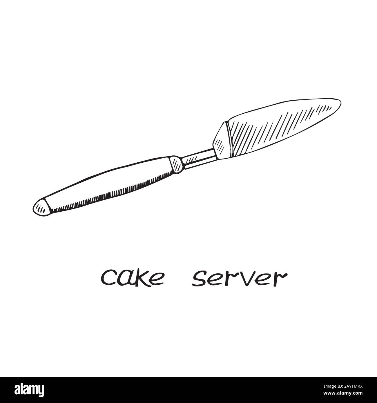 Cake server, hand drawn doodle sketch, black and white illustration