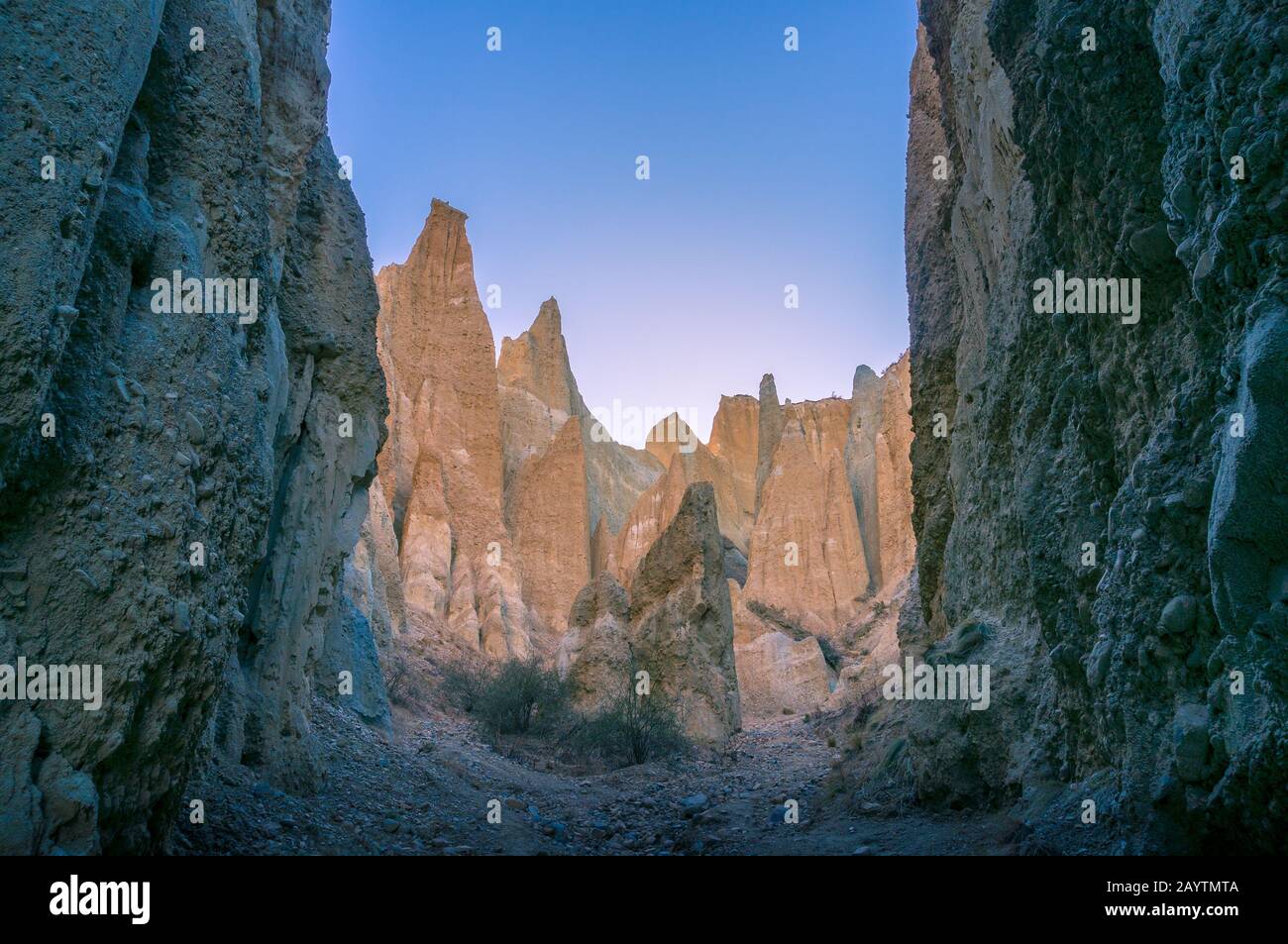 Famous tourists destination Omarama Clay Cliffs sandstone rock