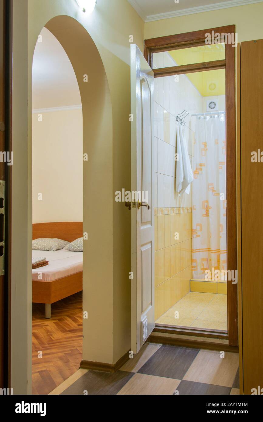 Entrance to a small guest room at the hotel Stock Photo Alamy