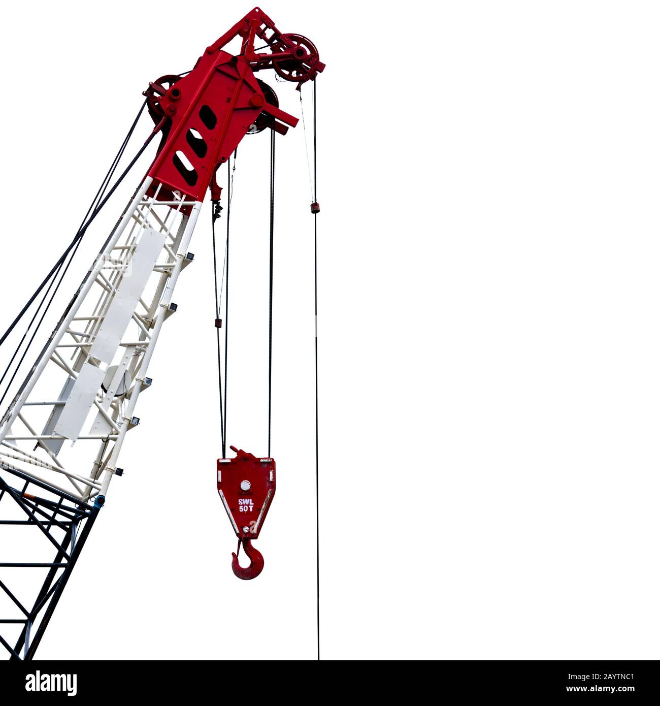 Construction crane for heavy lifting isolated on white background. Construction industry. Crane