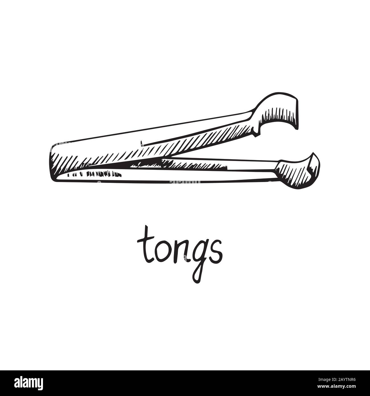 Tongs, hand drawn doodle sketch, black and white illustration Stock Photo -  Alamy