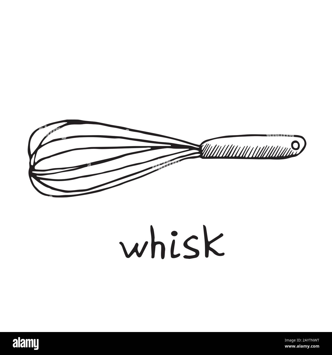 Whisk, hand drawn doodle sketch, black and white illustration Stock