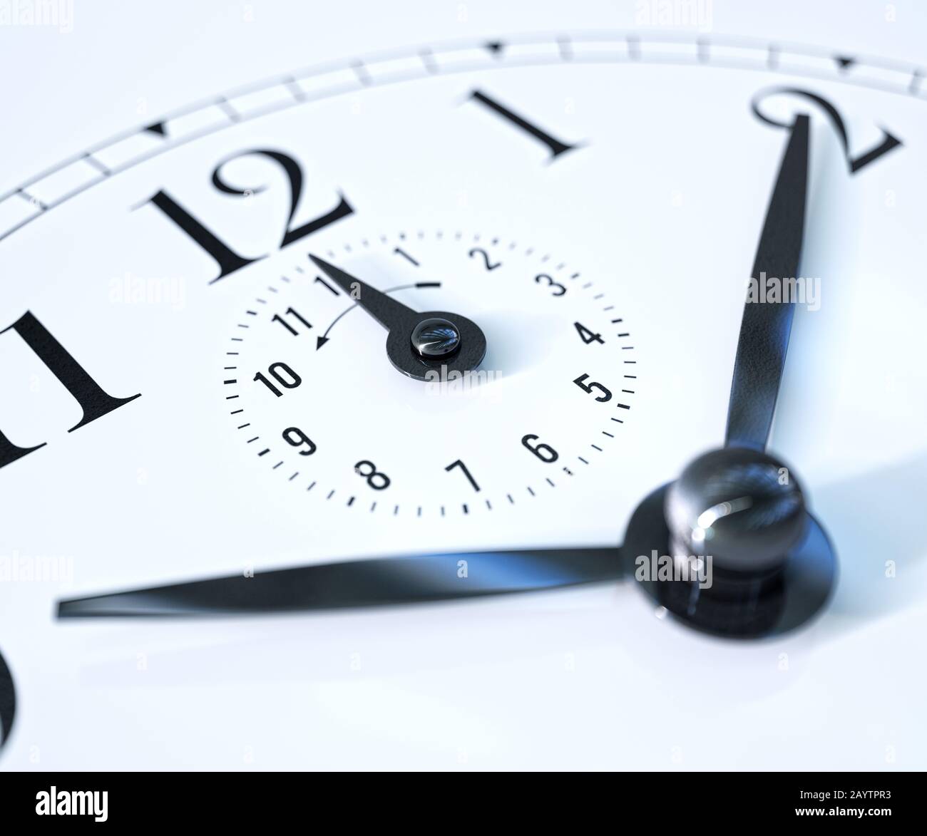 Classic black table clock isolated on a white background. 3d render illustration Stock Photo