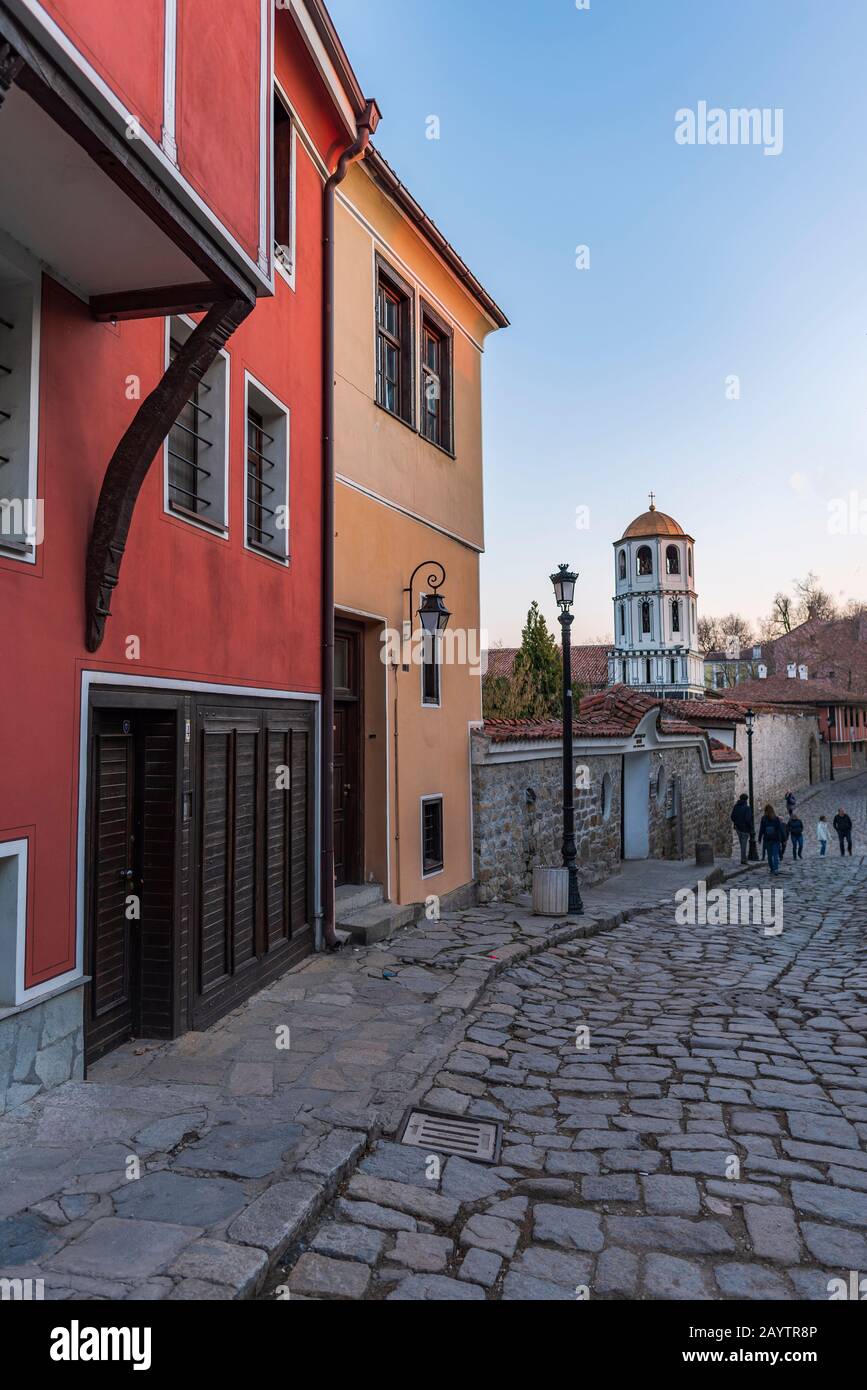 Typical architecture from old town of Plovdiv, Bulgaria ,historical medieval houses. Ancient city is UNESCO's World Heritage Stock Photo