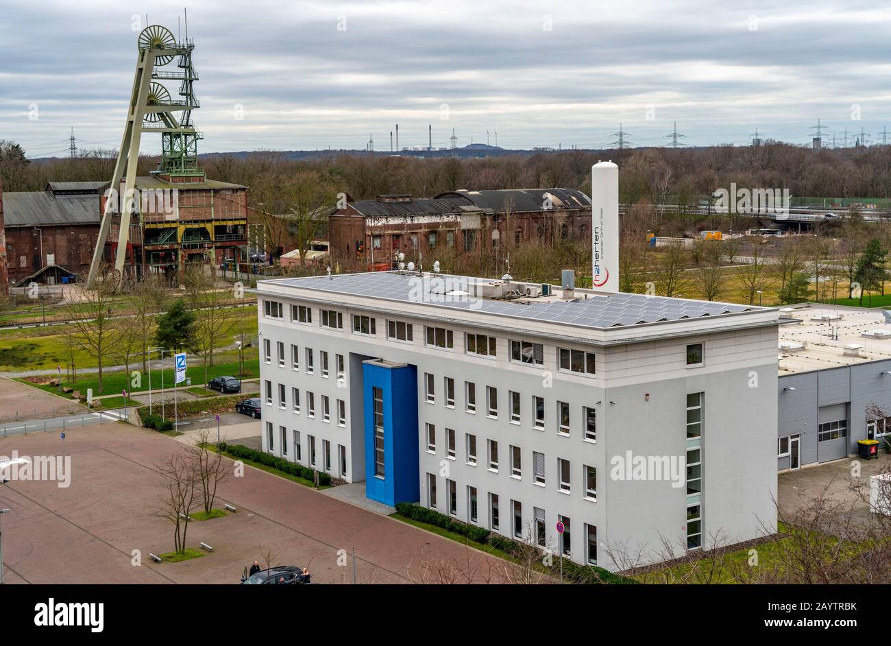 Shaft 2 of the disused Ewald colliery in Herten, building of the Technology Centre, H2Herten, Hydrogen Competence Centre, settlement of new businesses Stock Photo
