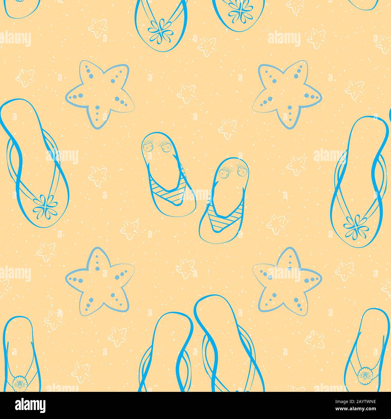 Flip flop shoe on beach seamless vector pattern background. Hand drawn ...