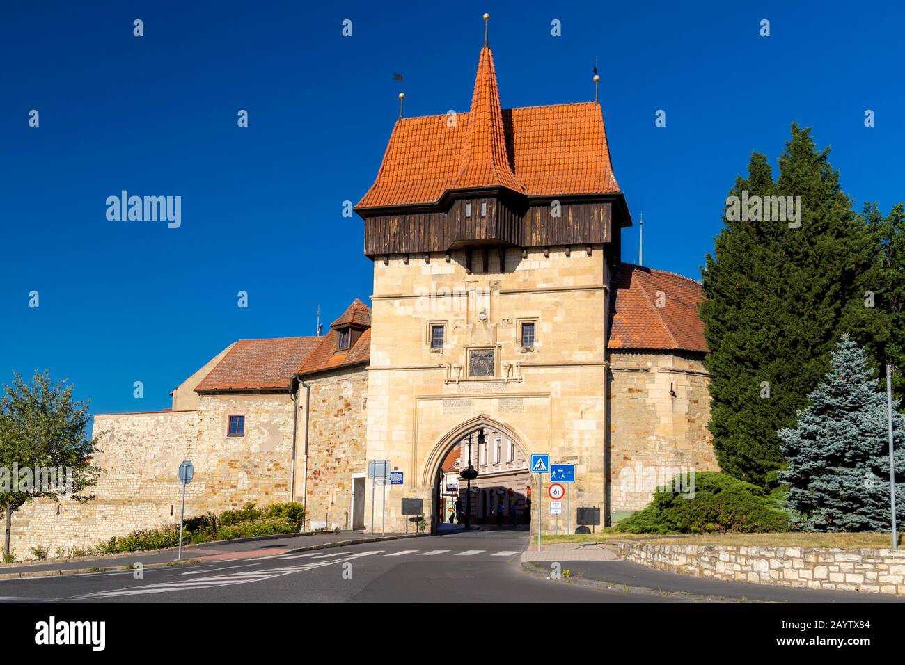 Gothic Zatec gate and medieval fortification in Louny, Czech republic ...