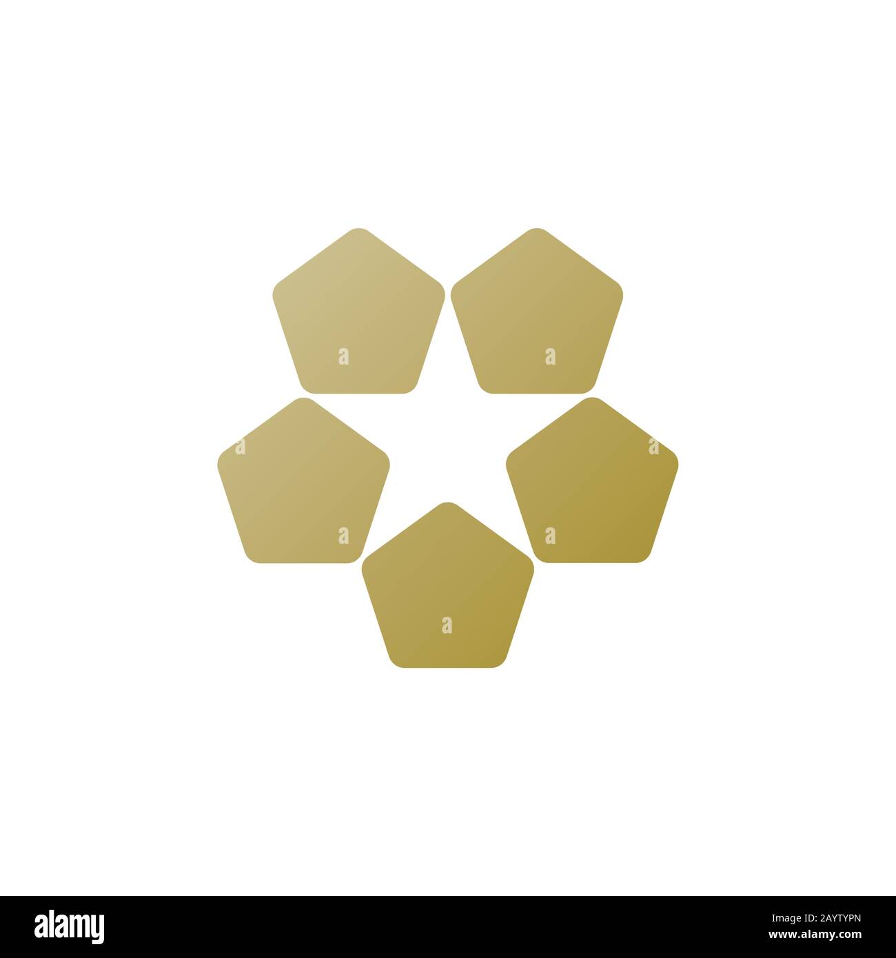 5 Pentagons making 1 star icon Stock Vector