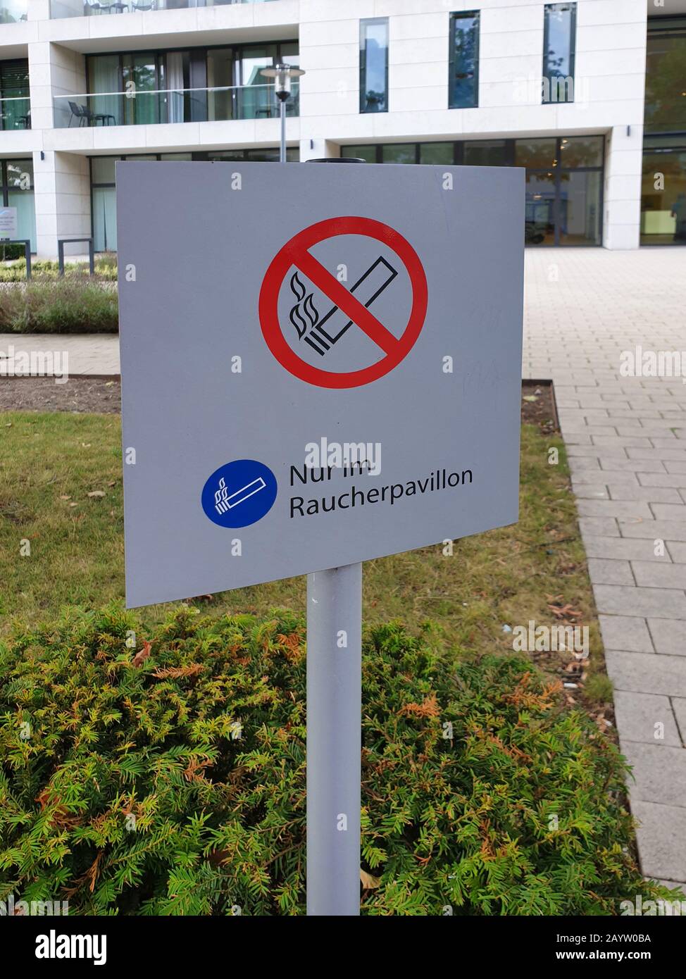 sign smoking 'nur im Raucherpavillon', only in the smoking pavilion, Germany Stock Photo