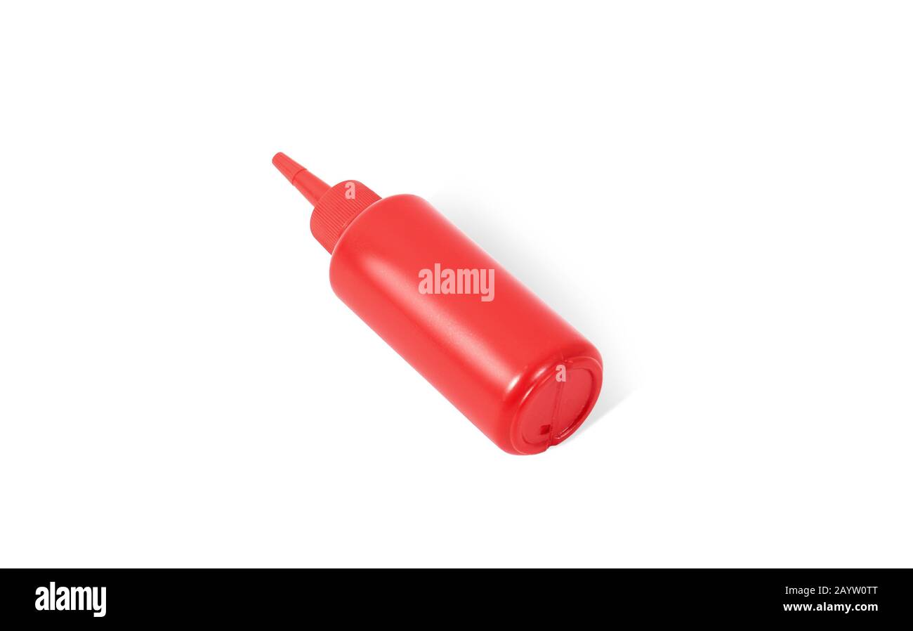 Blank red squeeze sauce bottle mock up lying, isolated Stock Photo