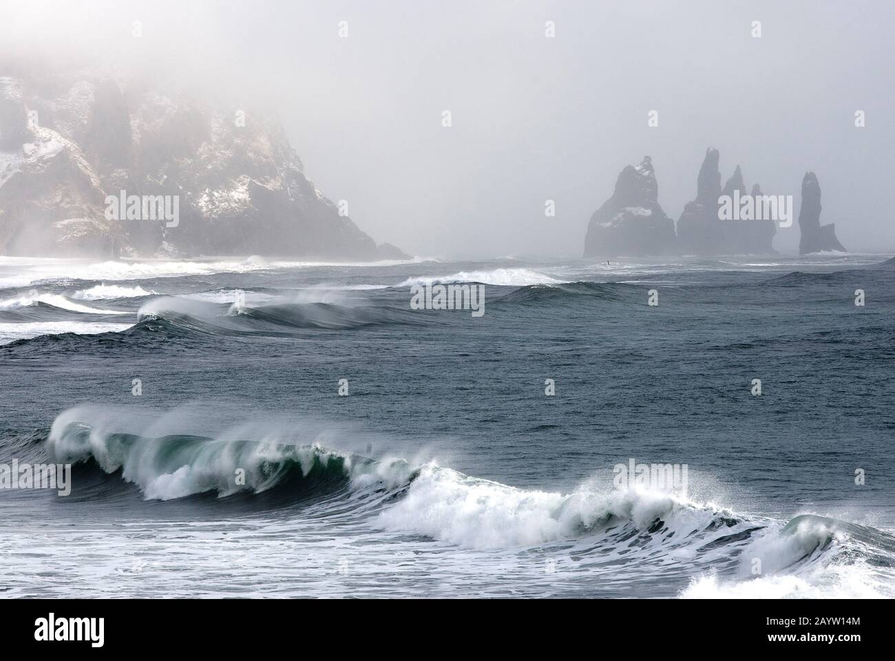 stormy sea, Iceland, Vik, Dyrholaey Stock Photo