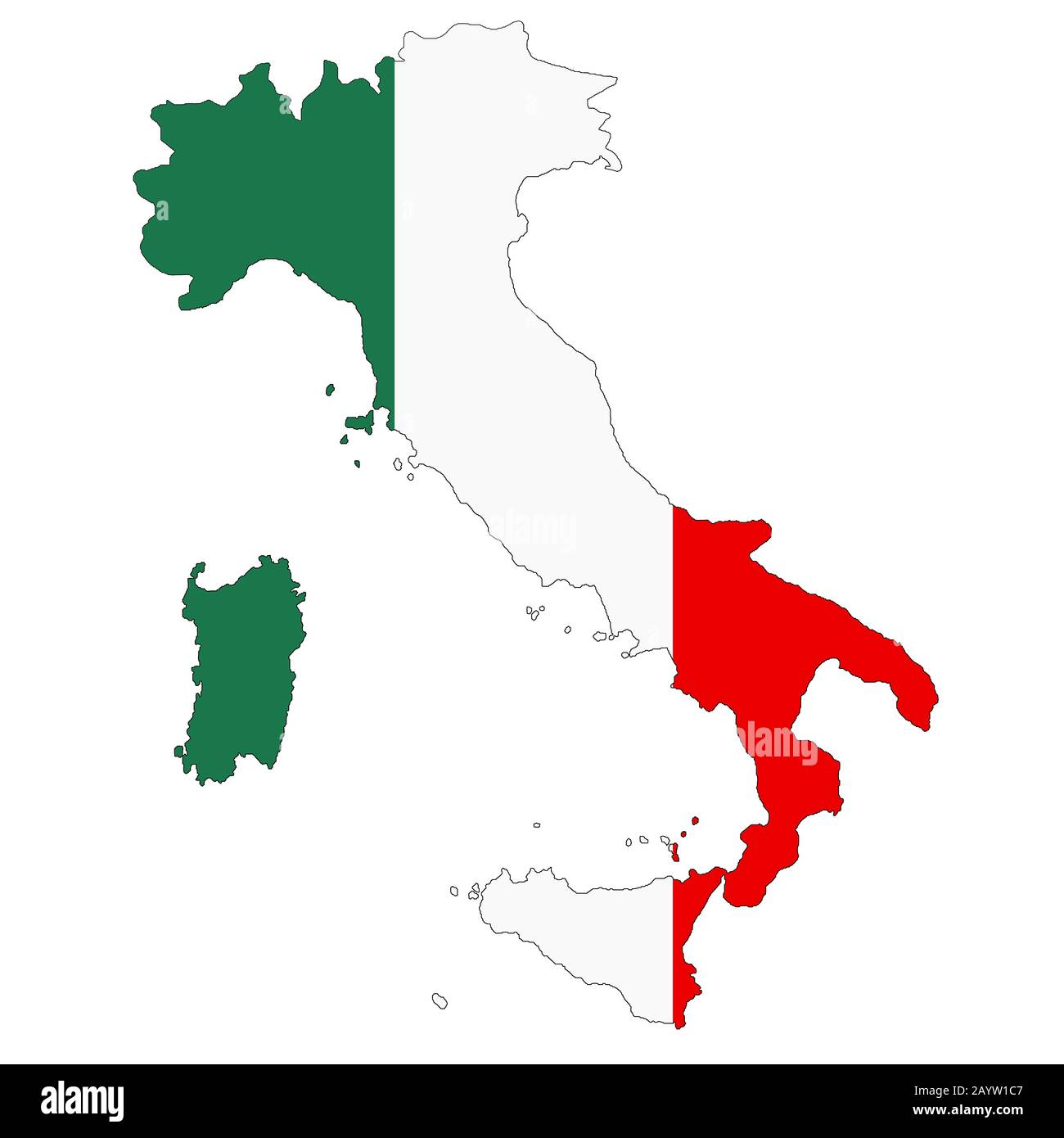 An Italy map on white background with clipping path Stock Photo