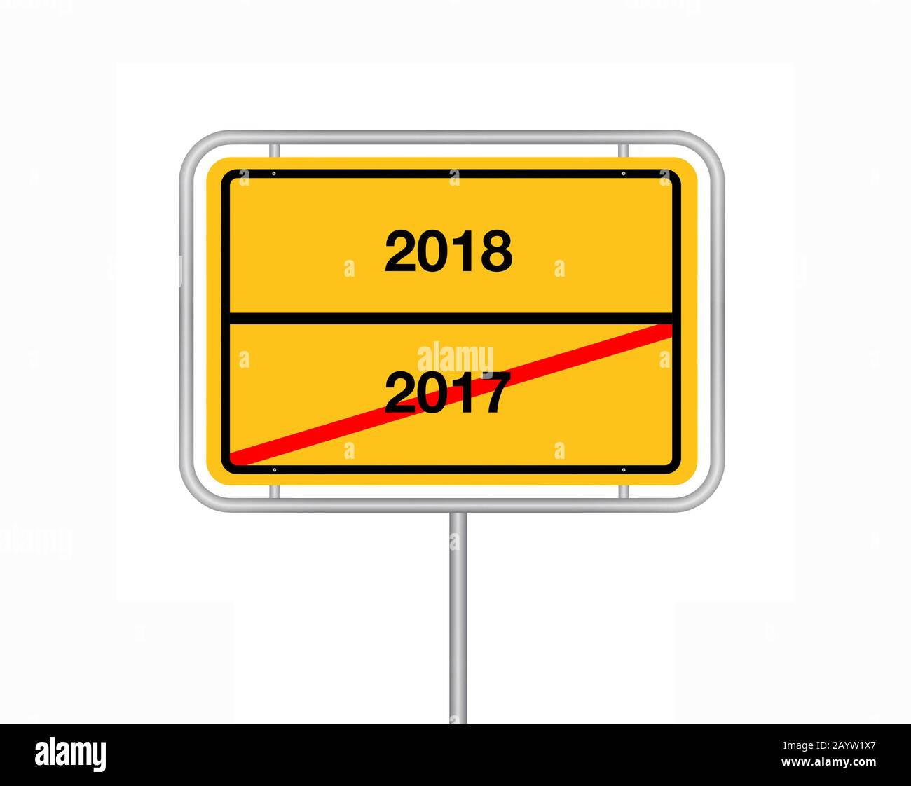 city limit sign lettering turn of the year 2017 - 2018, Germany Stock Photo