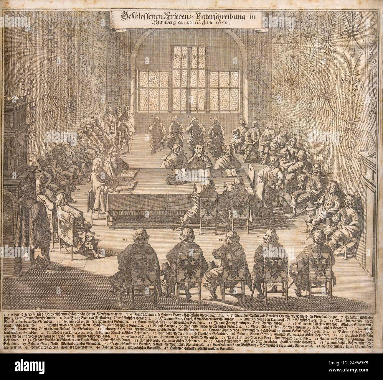 The ratification of the Peace of Westphalia in Nuremberg on June 26, 1650. Museum: PRIVATE COLLECTION. Author: CASPAR MERIAN. Stock Photo