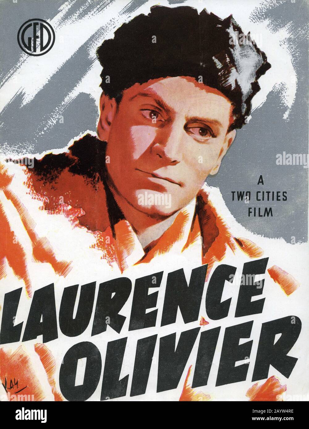 LAURENCE OLIVIER artwork portrait by KAY for THE DEMI - PARADISE 1943 director ANTHONY ASQUITH writer /  producer ANATOLE DE GRUNWALD Two Cities Films / General Film Distributors (GFD) Stock Photo